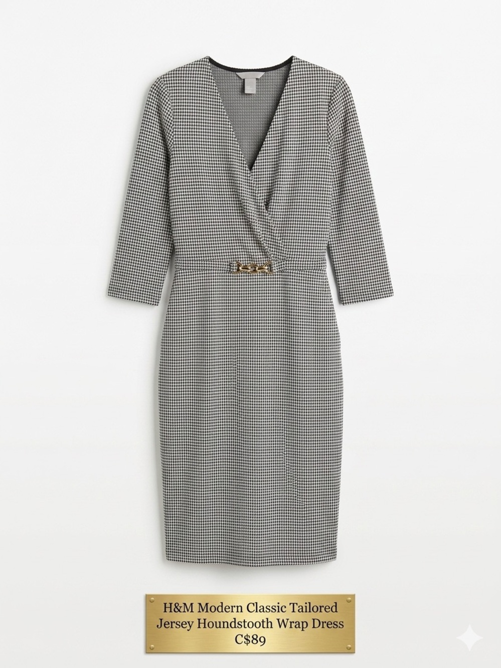 H&M Modern Classic Tailored Jersey Houndstooth Wrap Dress - Size S - EUC